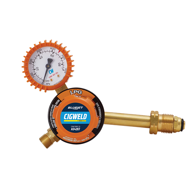 CIGWELD BlueJet LPG Regulator, 400kPa, CGA 510 Side-Inlet (SI)