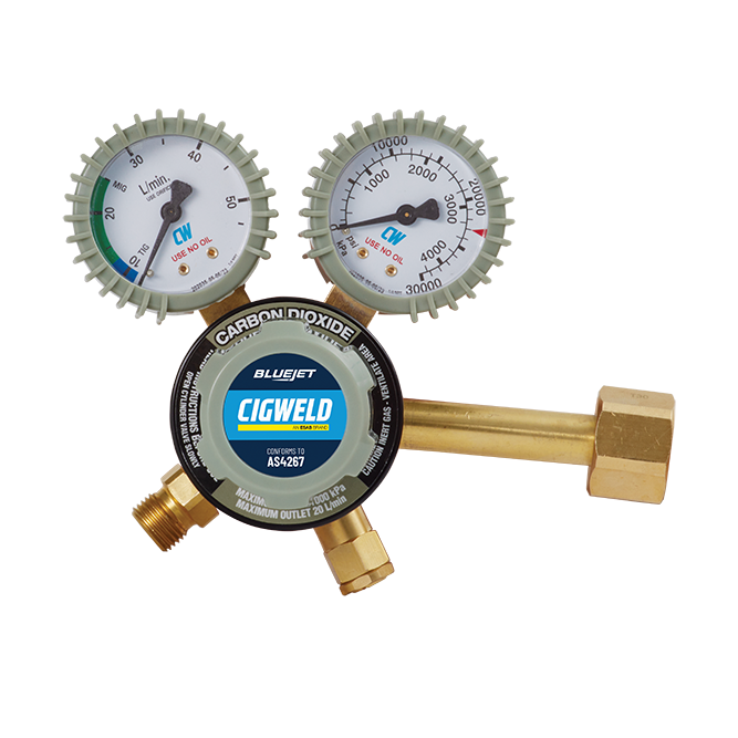 CIGWELD BlueJet CO2 Regulator, 20 L/min, Type 30 Side-Inlet (SI)