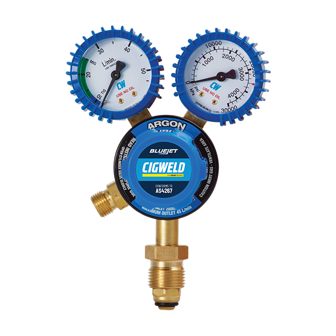 CIGWELD BlueJet Argon Regulator, 45 L/min, Type 10 Vertical Inlet (VI)