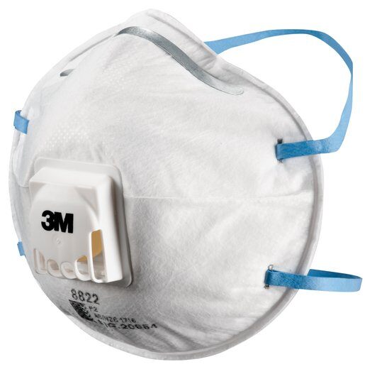 3M 8822 Disposable Cupped Particulate Respirator P2 with valve Box of 10