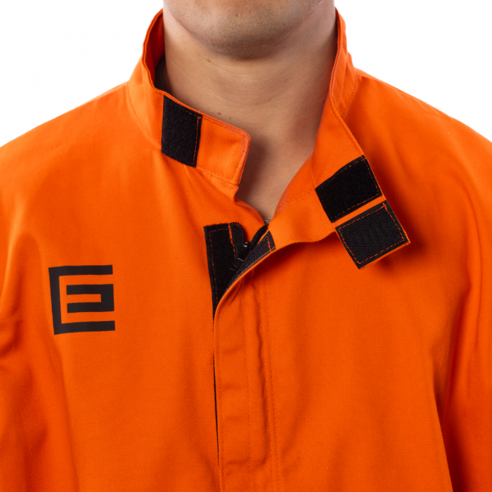 ELLIOTTS Proban® High Visibility Orange Welding Jacket with Chrome Leather Sleeves